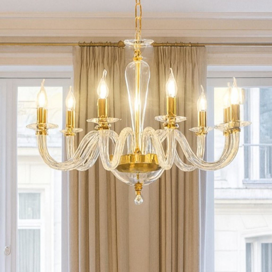 Ondaluce lp ravel lampadario classico 8 bracci vetro dettagli metallo oro