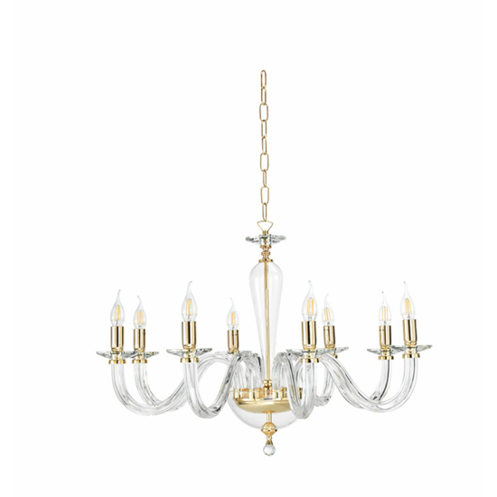 Ondaluce lp ravel lampadario classico 8 bracci vetro dettagli metallo oro