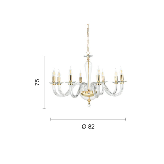 Ondaluce lp ravel lampadario classico 8 bracci vetro dettagli metallo oro