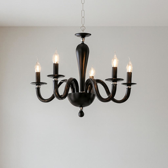 Lampadario contemporaneo lp ravel ondaluce nero sei luci vetro