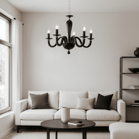 Lampadario contemporaneo lp ravel ondaluce nero sei luci vetro