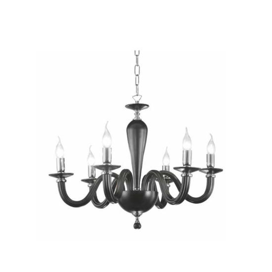 Lampadario contemporaneo lp ravel ondaluce nero sei luci vetro