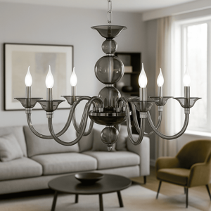 Lampadario classico sei bracci vetro fume lp tebe 6 ondaluce