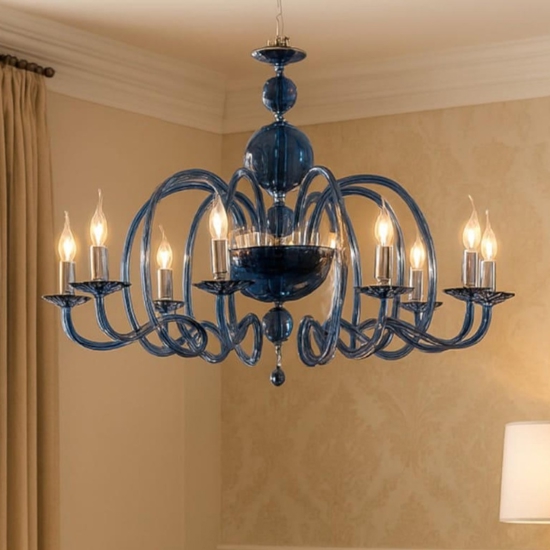 Grande lampadario classico vivaldi ondaluce vetro ottanio 8 luci camera da letto