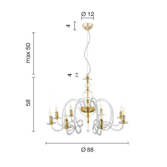 Grande lampadario classico vivaldi ondaluce vetro ottanio 8 luci camera da letto