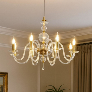 Lampadario classico in vetro e finiture oro ondaluce vivaldi 8 luci