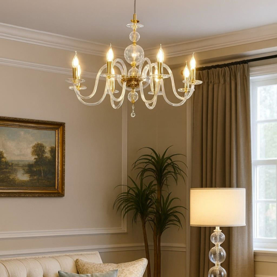 Lampadario classico in vetro e finiture oro ondaluce vivaldi 8 luci