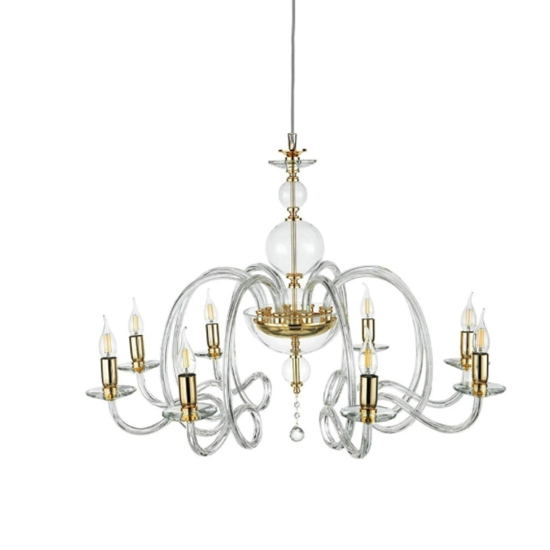 Lampadario classico in vetro e finiture oro ondaluce vivaldi 8 luci