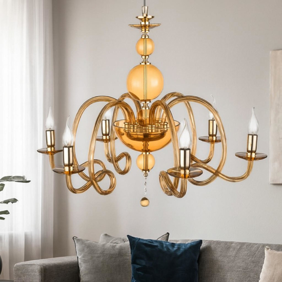 Lampadario classico vetro ambrato lp vivaldi ondaluce 6 luci