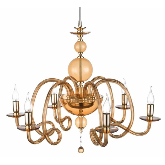 Lampadario classico vetro ambrato lp vivaldi ondaluce 6 luci