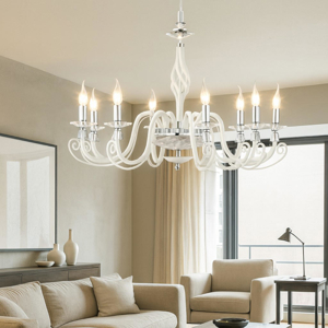 Grande lampadario classico per salotto vetro bianco 8 luci e14