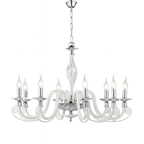 Grande lampadario classico per salotto vetro bianco 8 luci e14