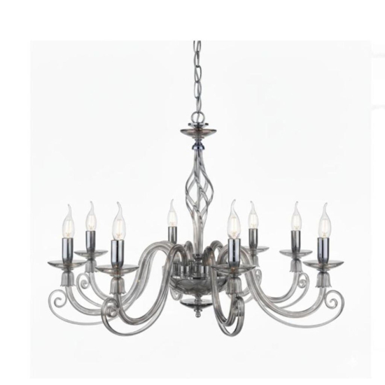 Ondaluce lp 1306 lampadario contemporaneo 8 bracci vetro grigio fume'
