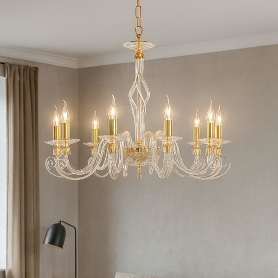 Lampadrio vetro classico ondaluce 1306 per salotto 8 luci ottone