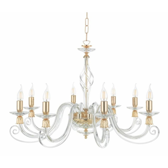 Lampadrio vetro classico ondaluce 1306 per salotto 8 luci ottone