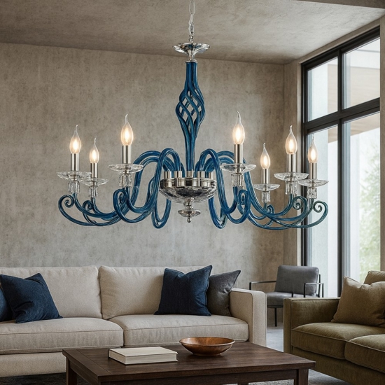 Lampadario classico lp1306 8 luci vetro ottone per salotto