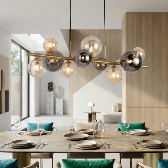 Lampadario moderno per soggiorno oro sfere di vetro