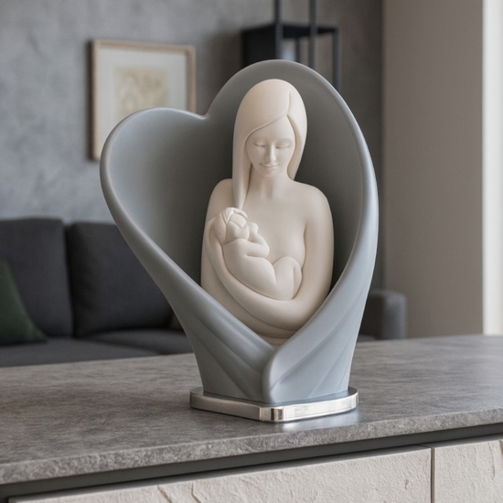 Scultura maternita nascita cuore grigio