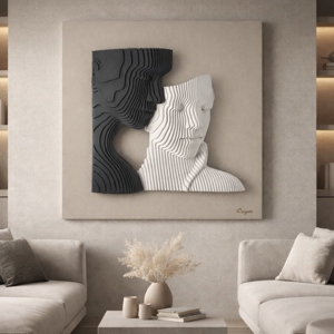 Quadro moderno coppia stilizzata 50x50 nero nocciola bongeli preziosi