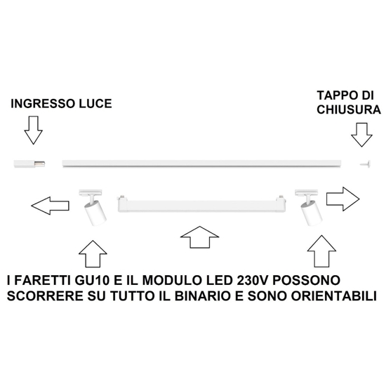 Binario bianco con spot orientabili monofase modulo led 40w 3000k