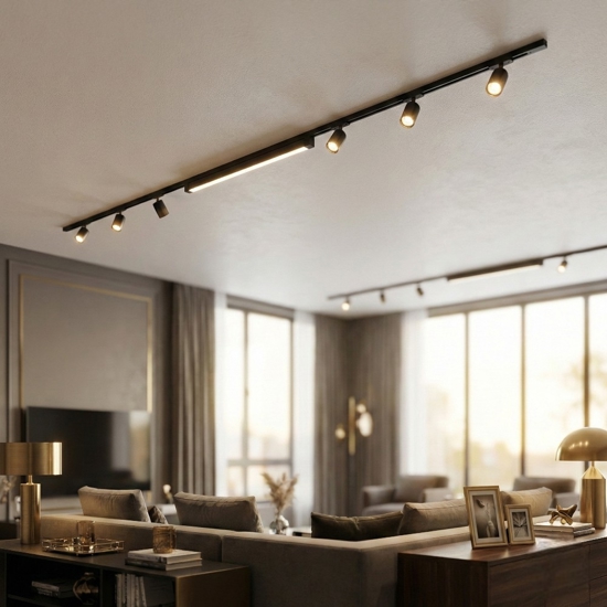 Illuminazione a  binario nero monofase led 40w 3000k con spot orientabili