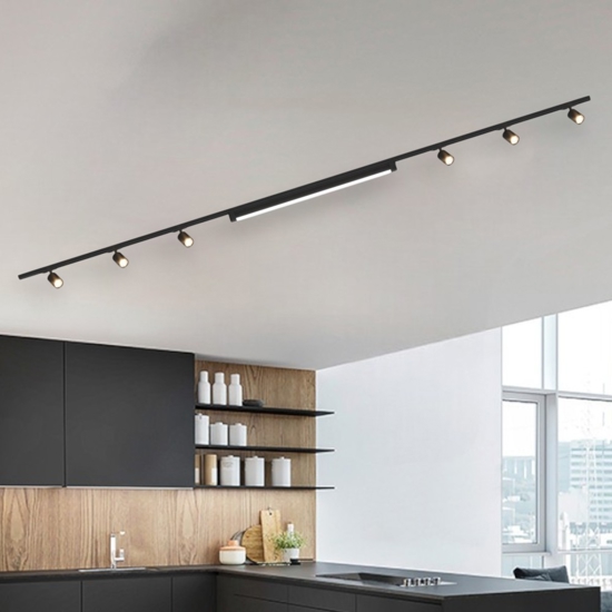 Illuminazione a  binario nero monofase led 40w 3000k con spot orientabili