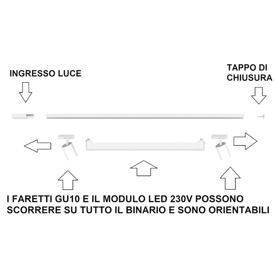 Illuminazione a  binario nero monofase led 40w 3000k con spot orientabili