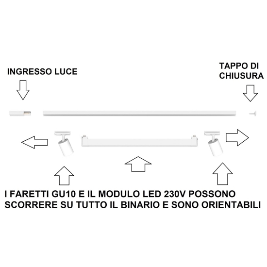 Sistema a binario 300cm con spot monofase modulo led 40w 4000k