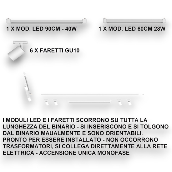 Binario angolare con spot orientabili monofase bianco modulo led 3000k