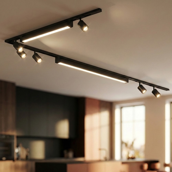 Sistema binario ad angolo 300cm nero led 3000k con spot orientabili