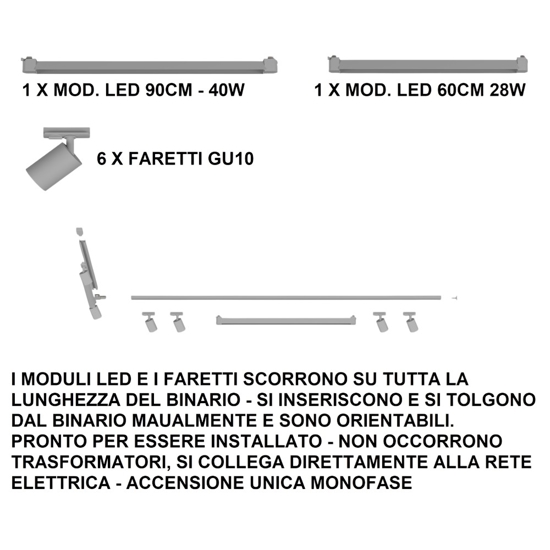 Sistema binario ad angolo 300cm nero led 3000k con spot orientabili