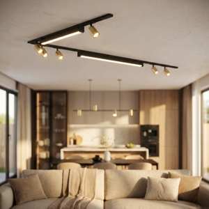 Sistema binario angolare 300cm nero oro led 3000k con spot monofase