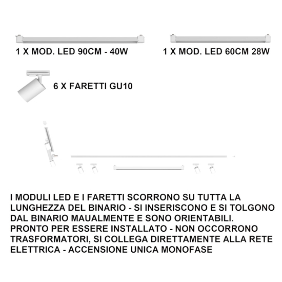 Sistema binario angolare 300cm nero oro led 3000k con spot monofase