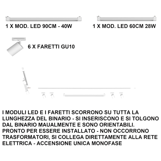 Sistema a binario ad angolo bianco modulo led 4000k con spot