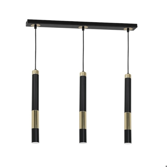 Lampadario per cucina 3 cilindri nero oro fp