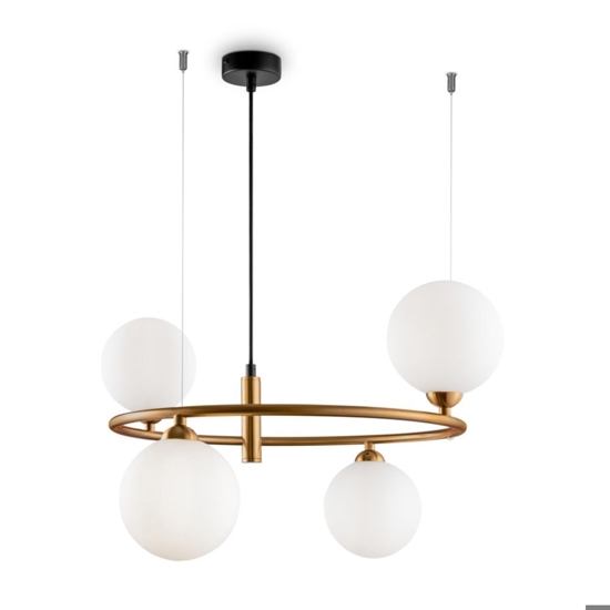Lampadario ring moderno oro per salotto sfere vetro bianco maytoni