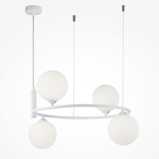 Maytoni lampadario circolare moderno ring per soggiorno bianco 4 sfere di vetro
