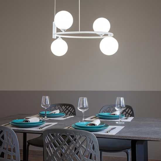 Maytoni lampadario circolare moderno ring per soggiorno bianco 4 sfere di vetro