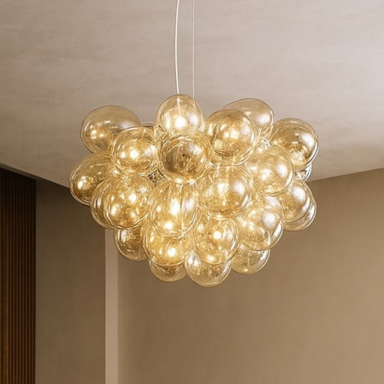 Maytoni lampadario grappolo balbo vetri ambra trasparenti per soggiorno