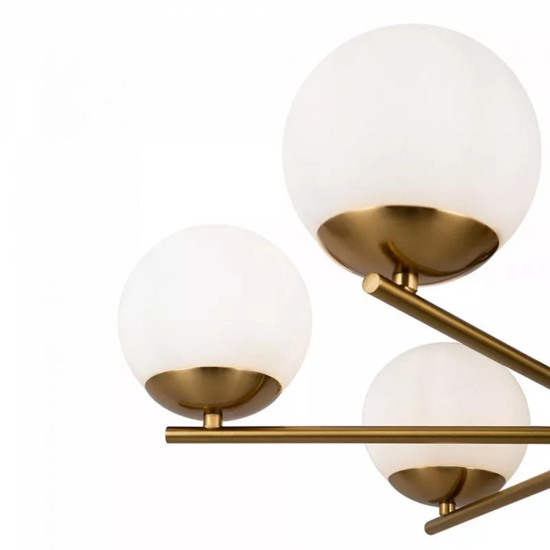 Lampadario moderno per soggiorno colore oro 6 luci sferiche vetro bianco