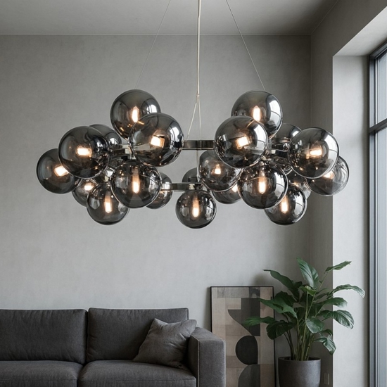 Maytoni lampadario dallas circolare per soggiorno sfere vetro fume trasparenti