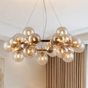 Maytoni lampadario dallas moderno per soggiorno oro sfere vetro ambra trasparente