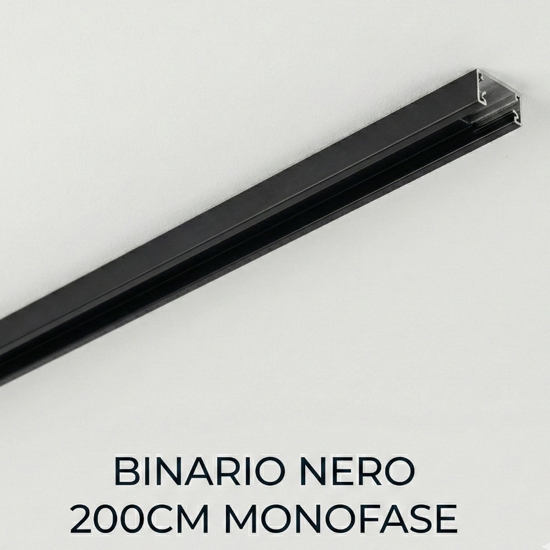 Binario 2mt monofase nero con connettore e tappo