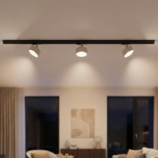 Luci a binario plafoniera 100cm con 3 spot gx53 sabbia monofase orientabili