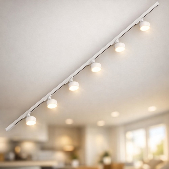 Sistema binario 200cm bianco con 6 spot gx53 orientabili monofase