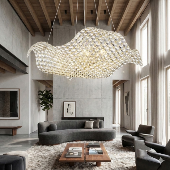Lampadario moderno vela di cristalli struttura in oro