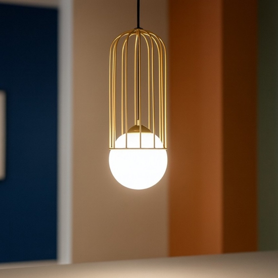 Lampada pendente maytoni telford oro ottone sfera bianca da bagno