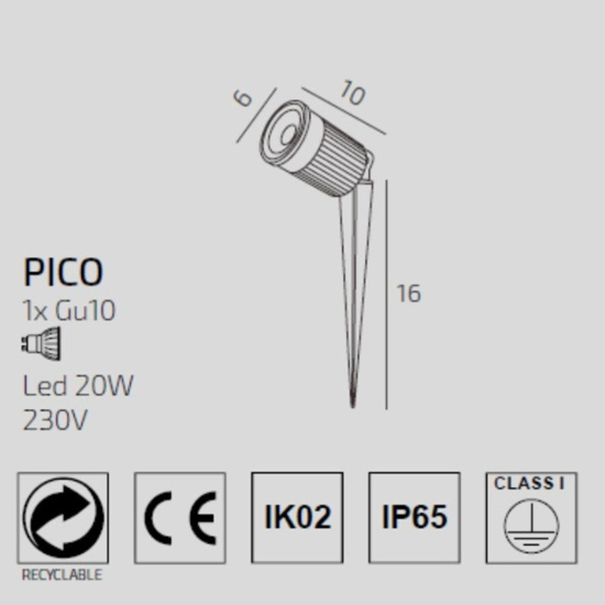 Top light pico faretto con picchetto per esterno giardino nero