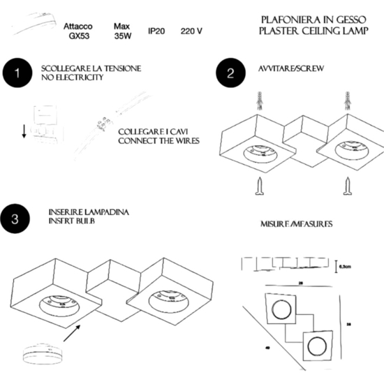 Plafoniera da cucina in gesso con forma trapezoidale