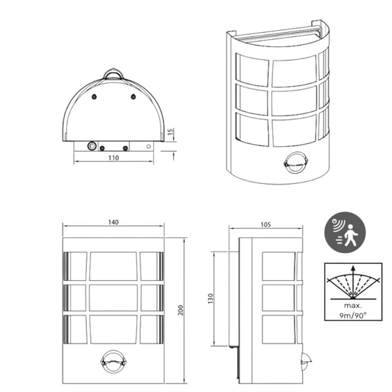 Applique da esterno moderna ip44 sensore di movimento